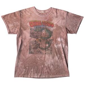 Hand-dyed Brown Brandy Melville John Galt  ChinaTown Graphic Short Sleeve Tee